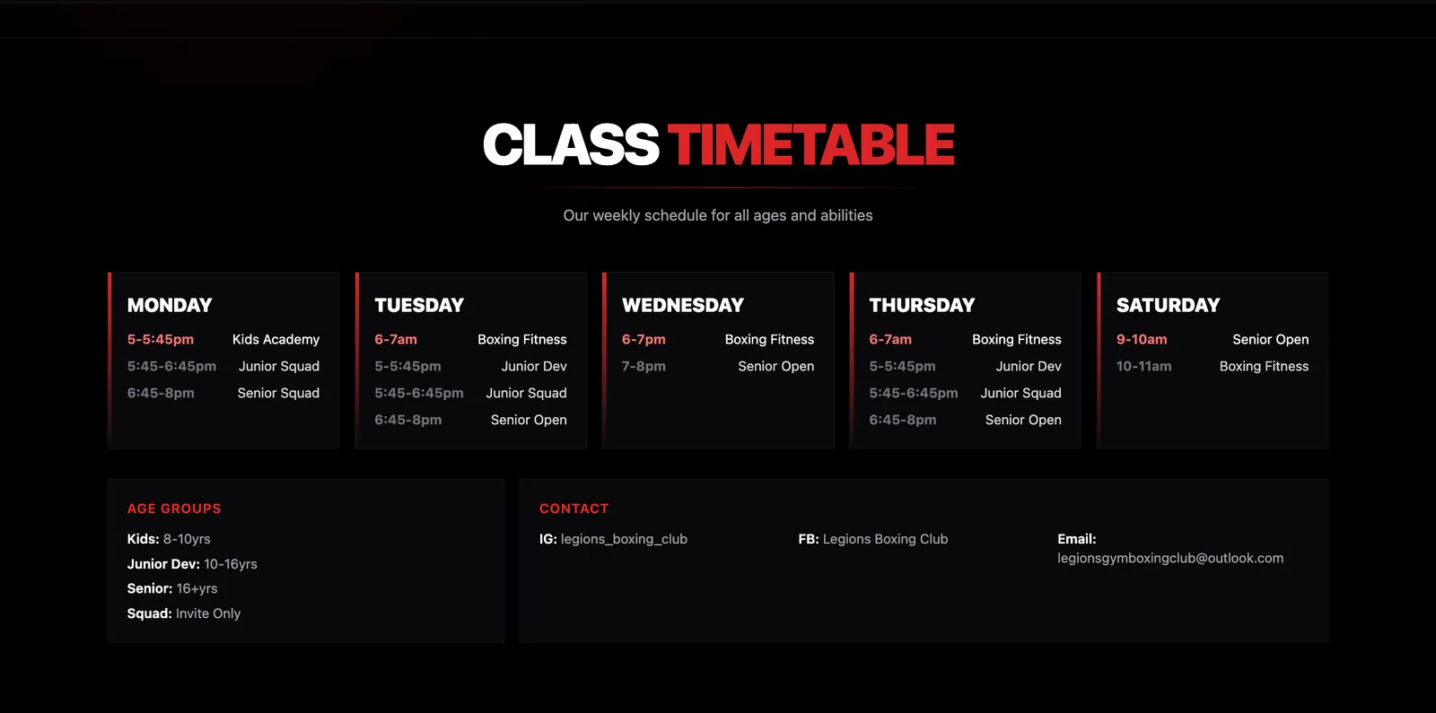 Legions Gym website project by Uppercut Labs